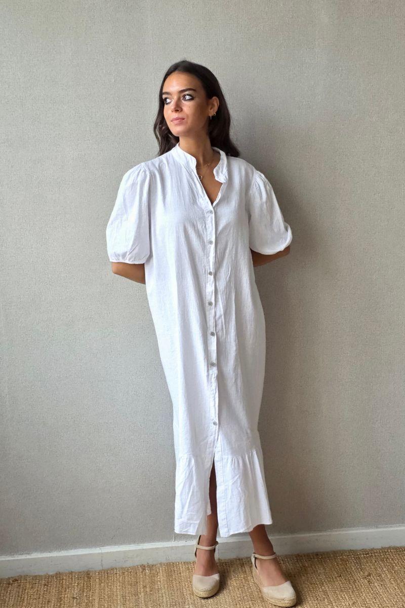 Vestido botones tipo lino blanco