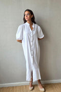 Vestido botones tipo lino blanco