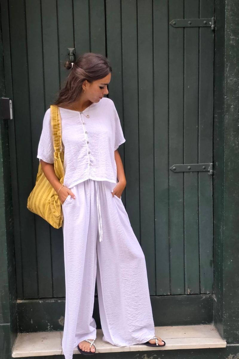 Pantalones goma en la cintura blanco