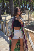 Kimono largo reversible indio estampado vino