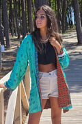 Kimono indio reversible en tonos verde esmeralda