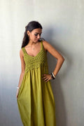 Vestido crochet verde oliva
