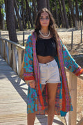 Kimono indio reversible en tonos turquesa