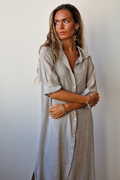 Vestido largo camisero de algodón topo