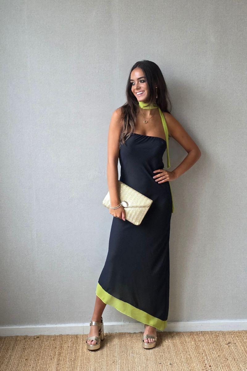 Vestido reversible azul marino/lima