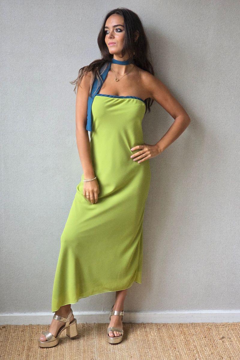 Vestido reversible azul índigo/lima