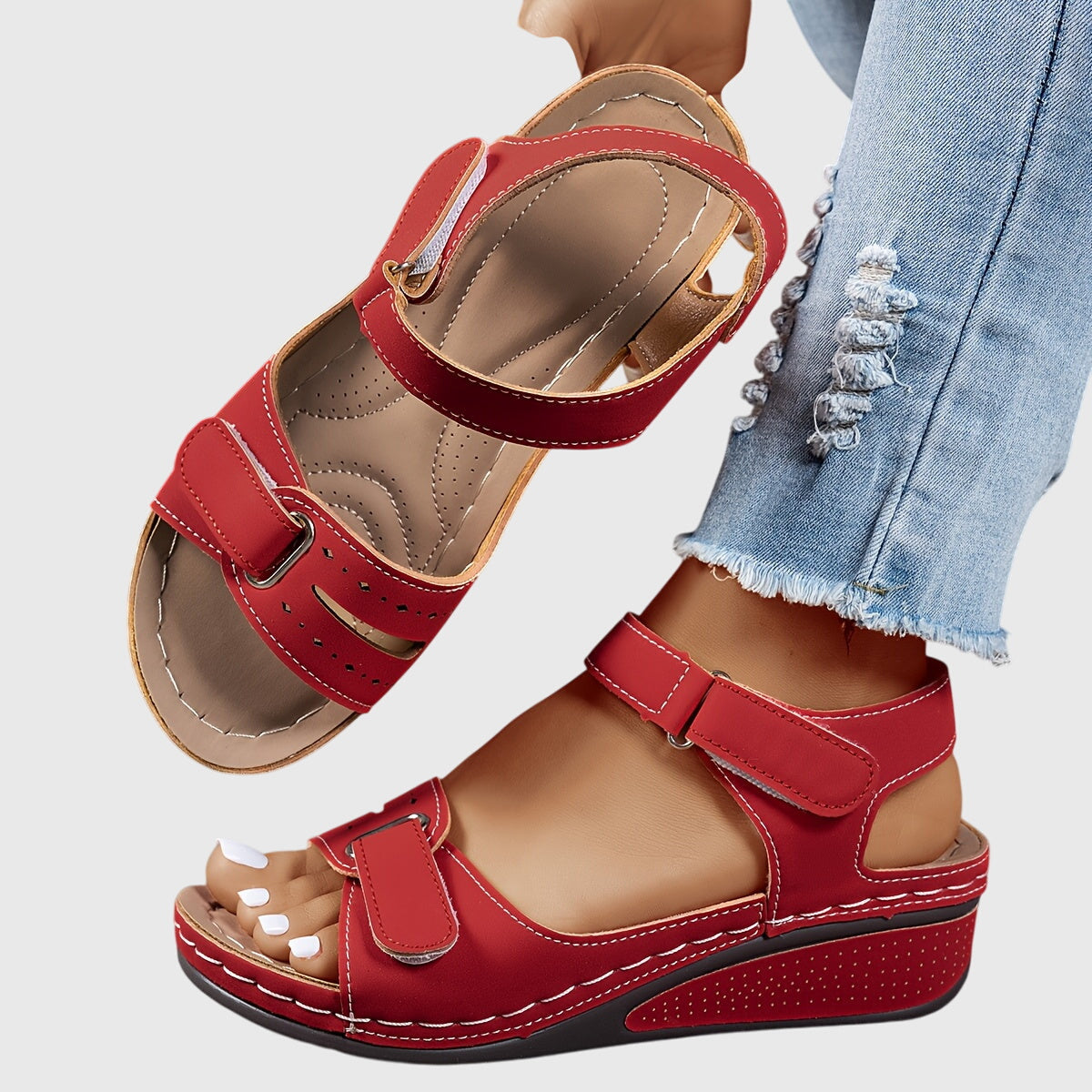 Almudena | Sandalias ortopédicas con doble tira y cuña baja