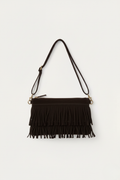 Bolso sobre de ante con flecos marrón chocolate