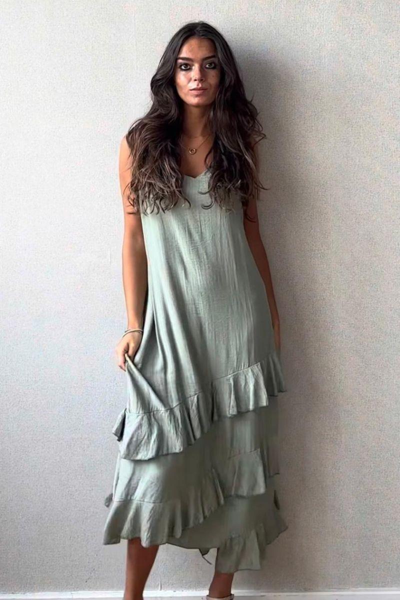 Vestido de 3 volantes caqui