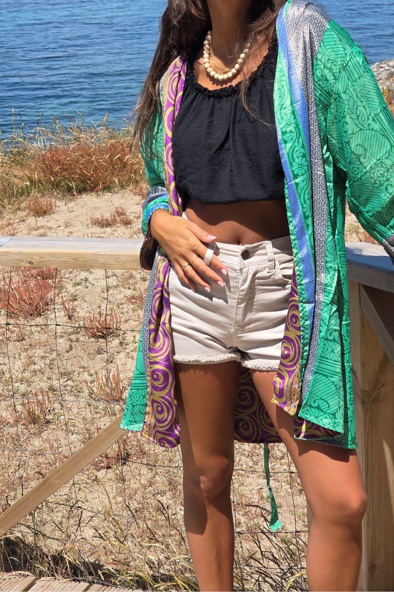 Kimono indio reversible en tonos verde andalucía