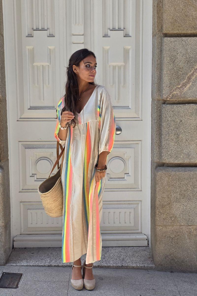 Vestido Flúor con Brillos Beige