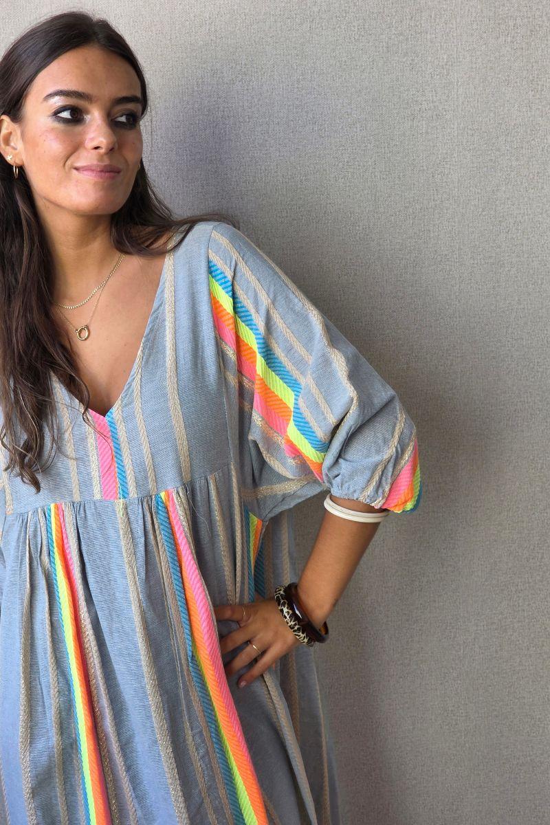 Vestido Flúor con Brillos Azul