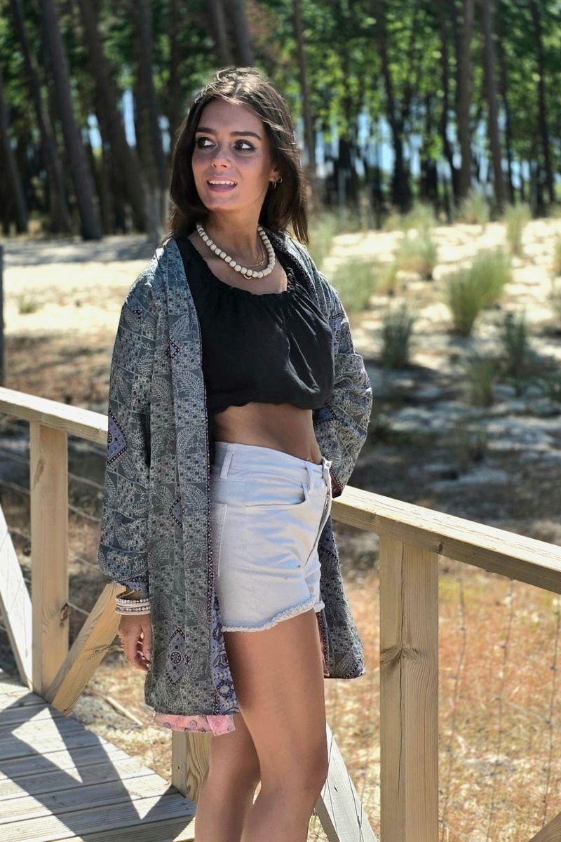 Kimono indio reversible en tonos verde bonito