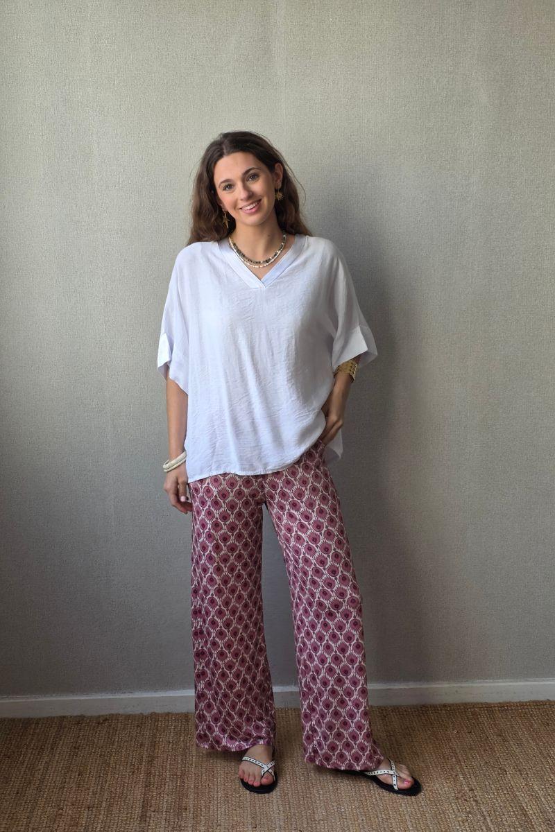 Pantalón Estampado Bolsillos Rosa Cebolla