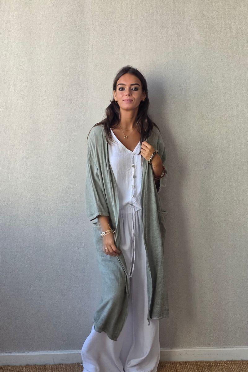 Kimono tipo lino verde militar