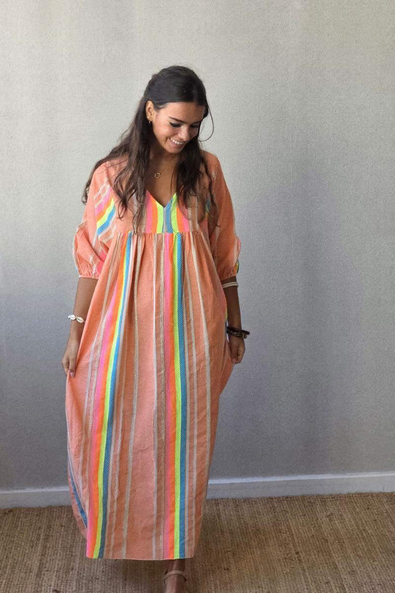 Vestido Flúor con Brillos Naranja