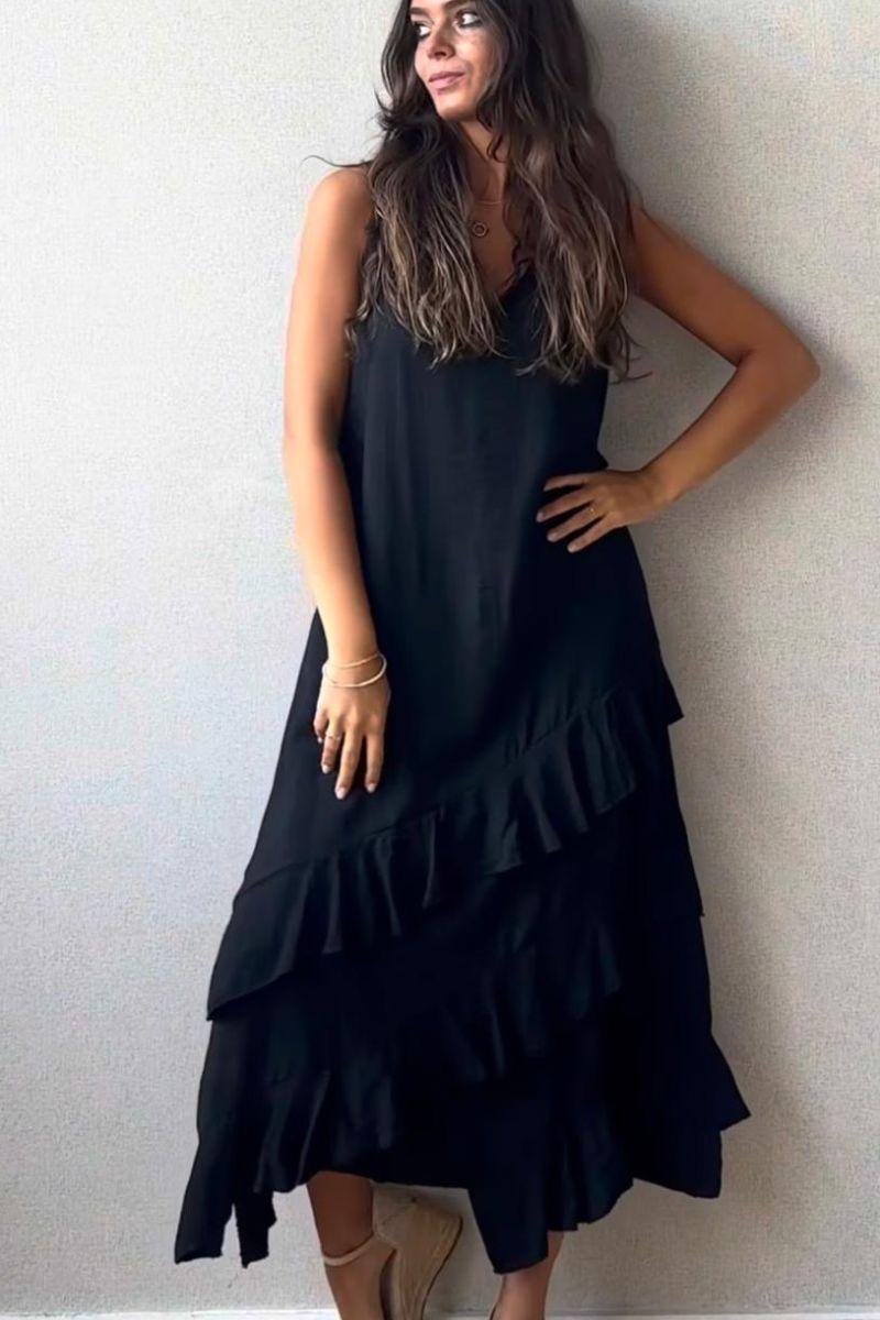 Vestido de tres volantes negro