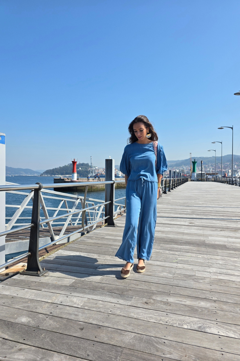 Pantalón Azul Jeans Oscuro con Cintura Elástica