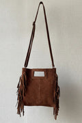 Bolso de ante con flecos marrón