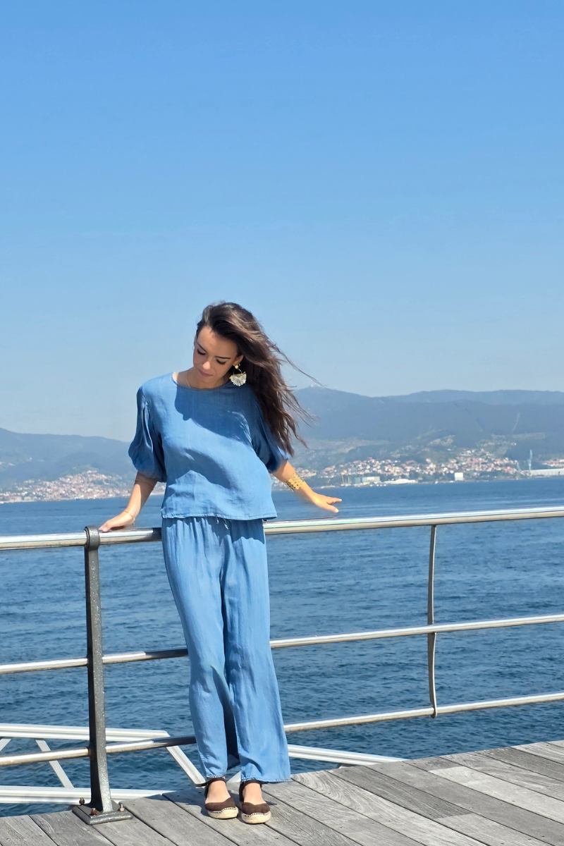 Pantalón Azul Jeans Claro con Cintura Elástica
