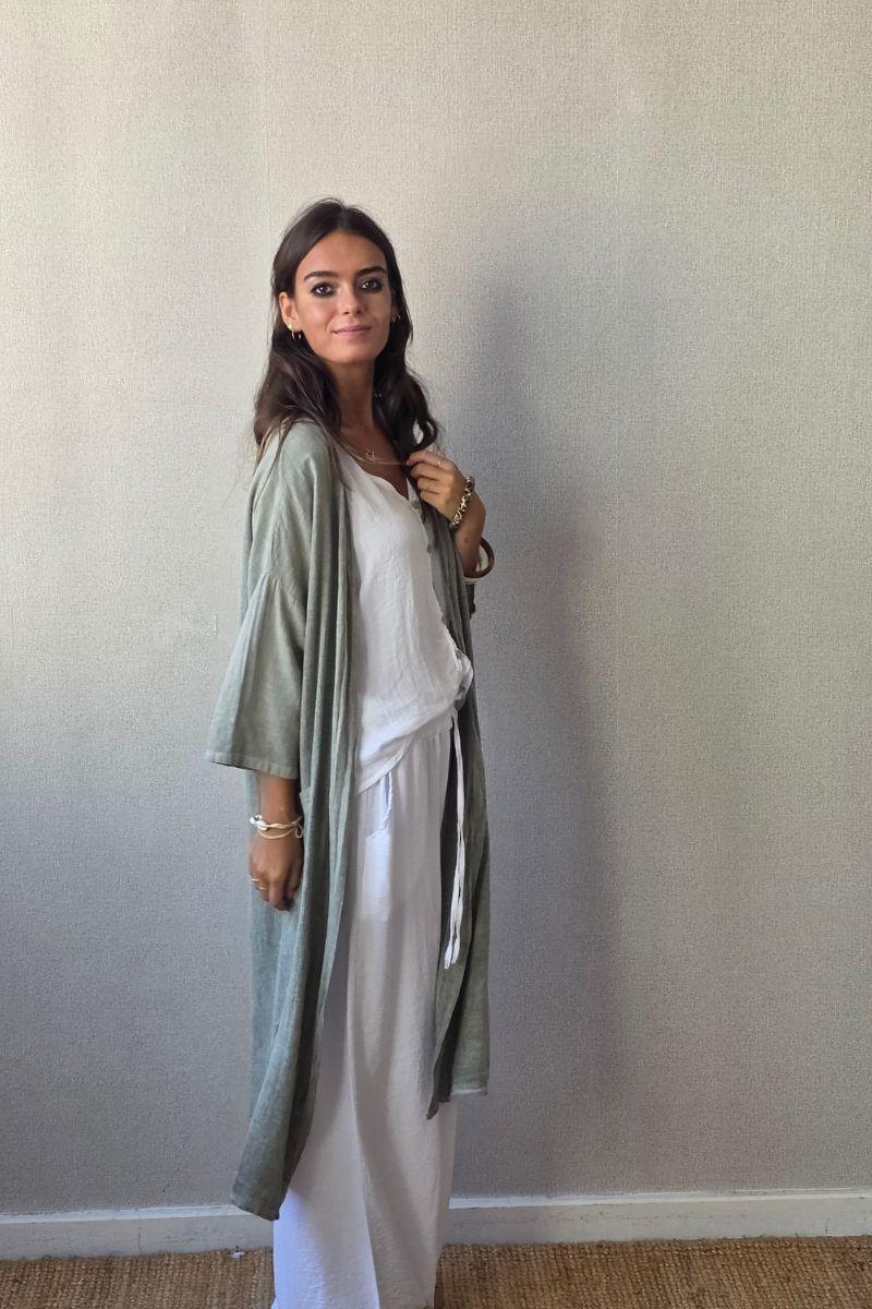 Kimono tipo lino verde militar