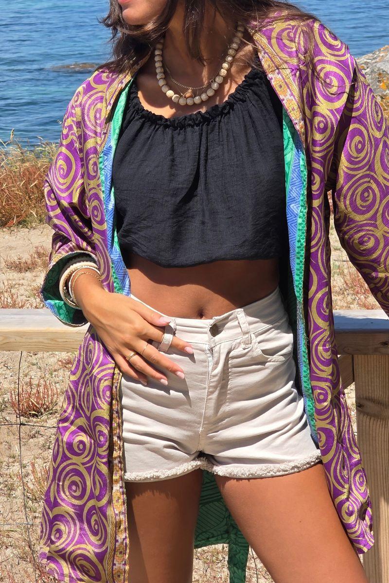 Kimono indio reversible en tonos verde andalucía