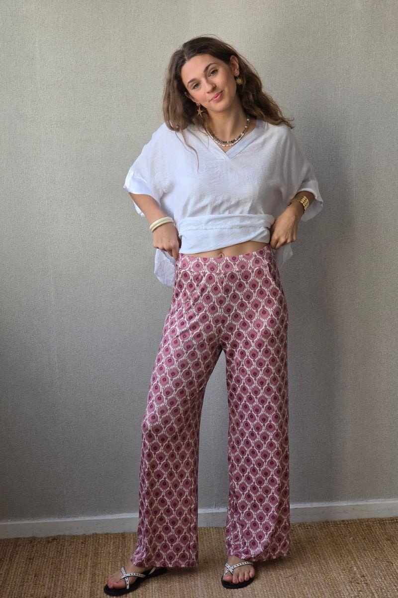 Pantalón Estampado Bolsillos Rosa Cebolla