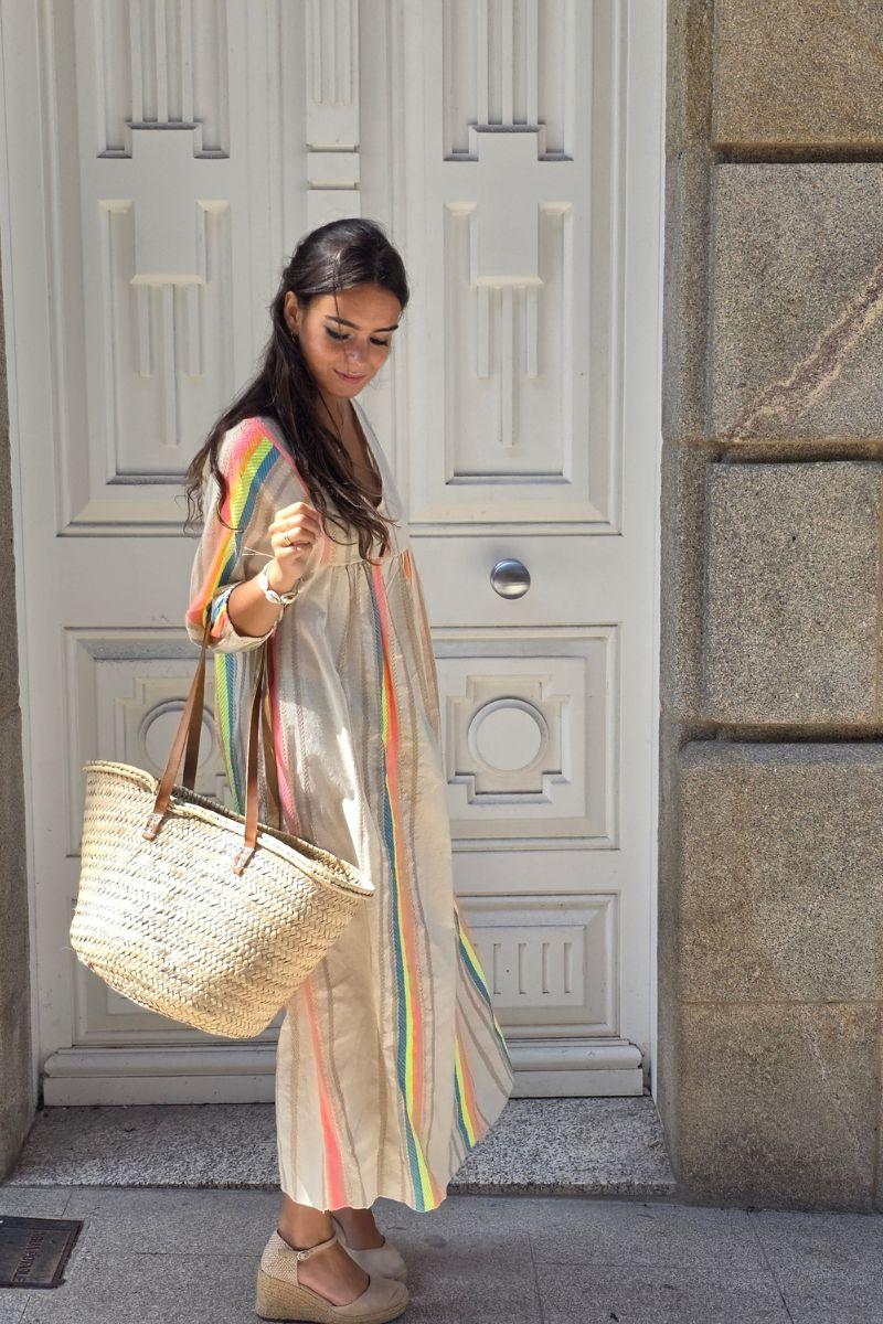 Vestido Flúor con Brillos Beige