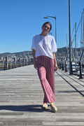 Pantalón Elástico Estampado Hojas Frambuesa