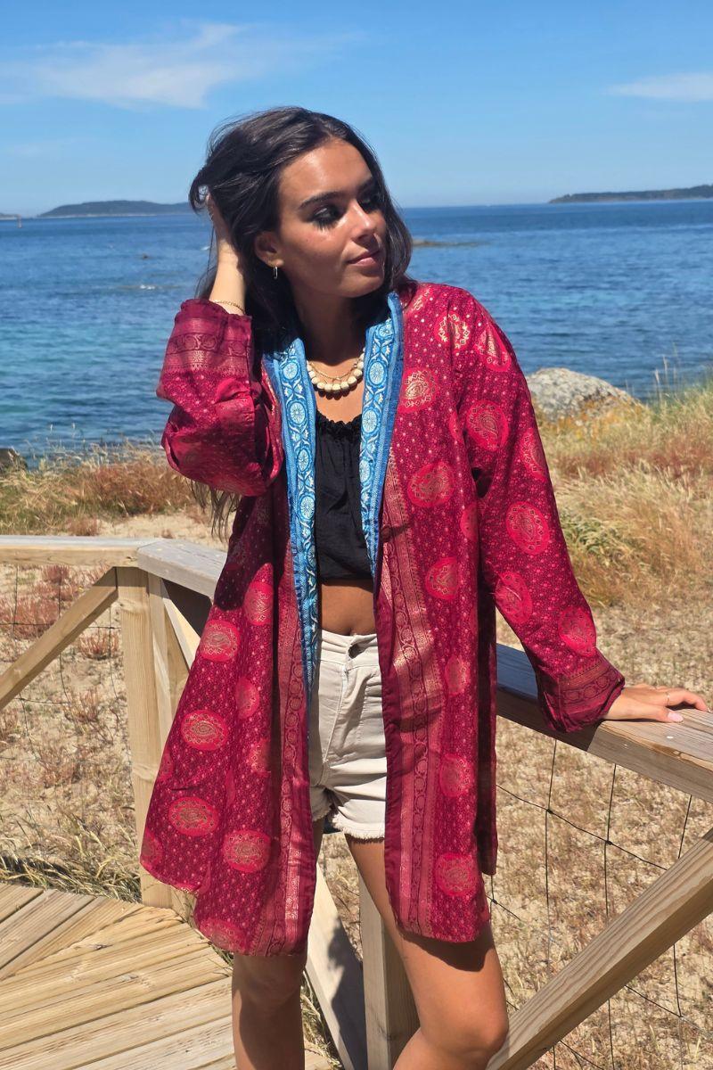 Kimono indio reversible en tonos azulones