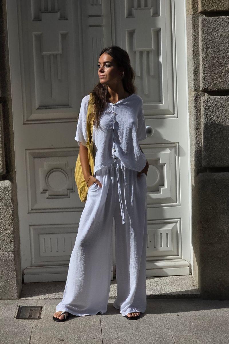 Pantalones goma en la cintura blanco