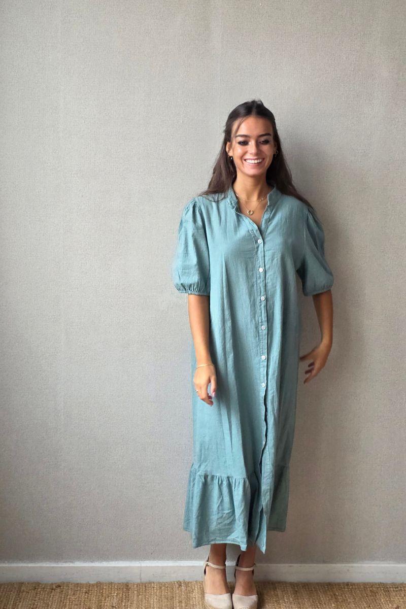 Vestido de botones tipo lino verde bonito