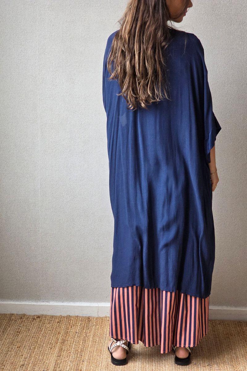 Kimono largo liso azul marino