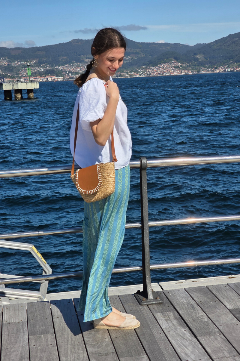 Pantalón Elástico Estampado Hojas Verde