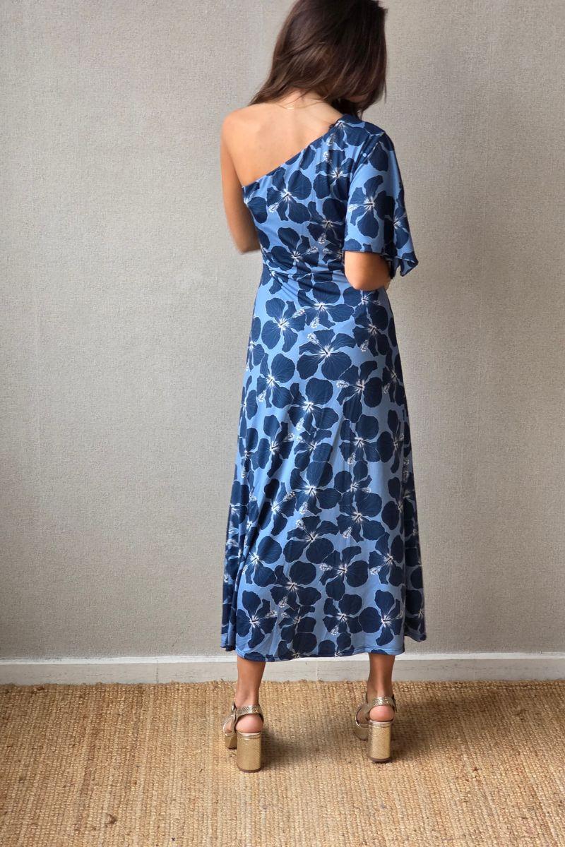 Vestido de flores grandes azul jean
