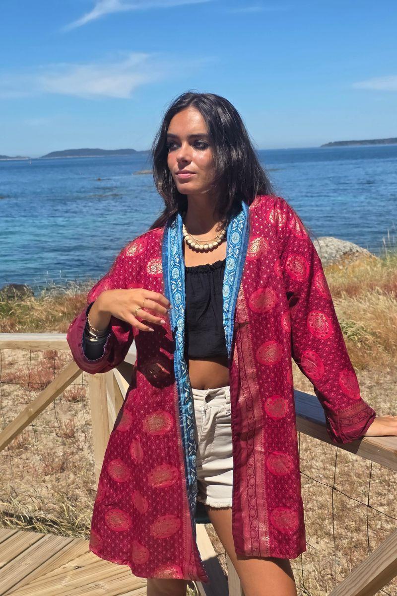 Kimono indio reversible en tonos azulones