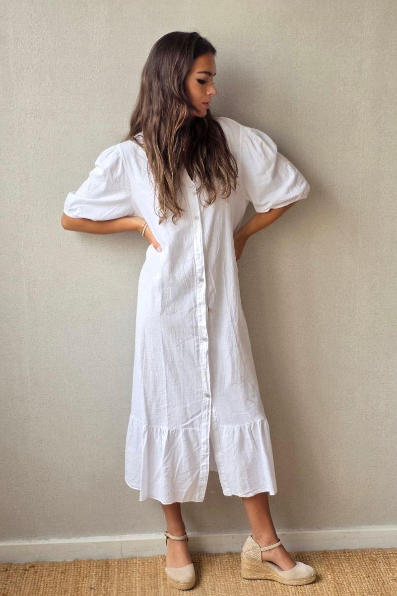 Vestido botones tipo lino blanco
