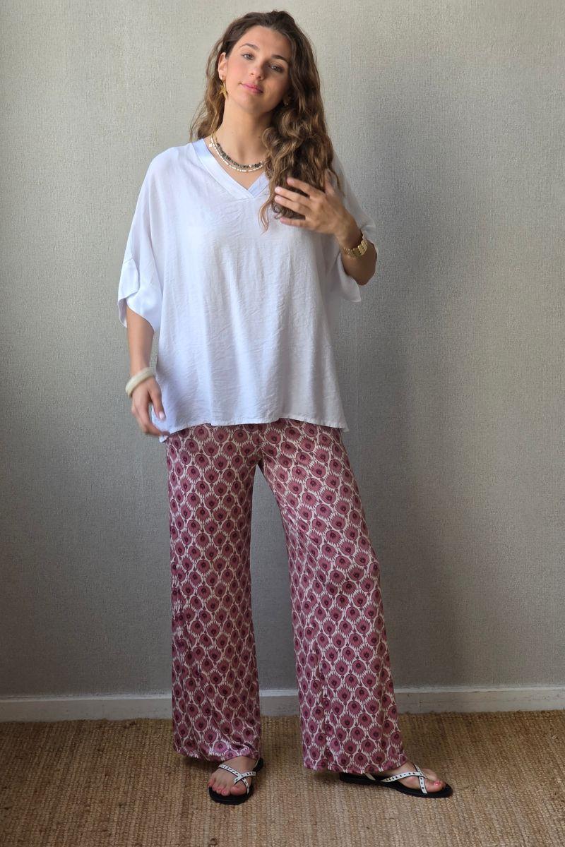 Pantalón Estampado Bolsillos Rosa Cebolla