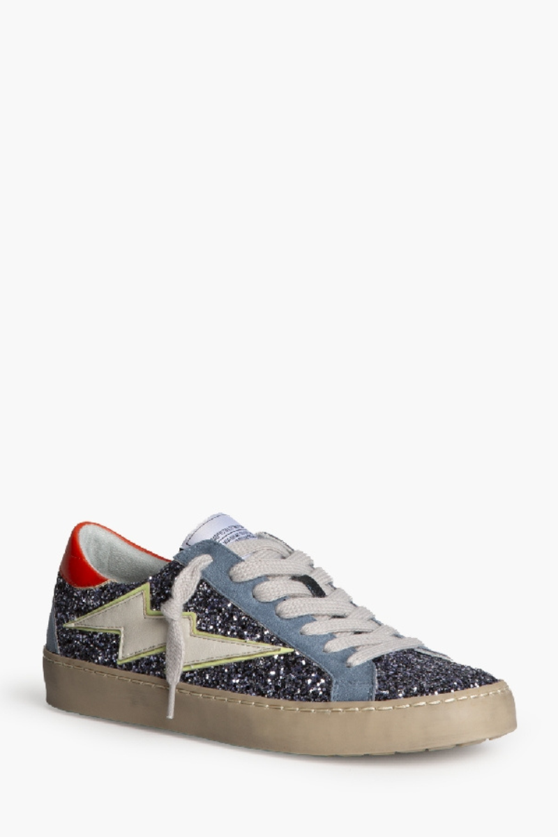 Zapatilla rayo con detalle Glitter azul