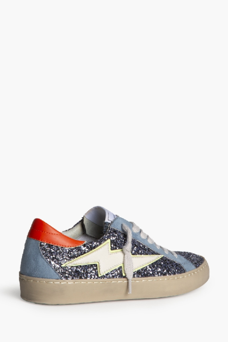 Zapatilla rayo con detalle Glitter azul