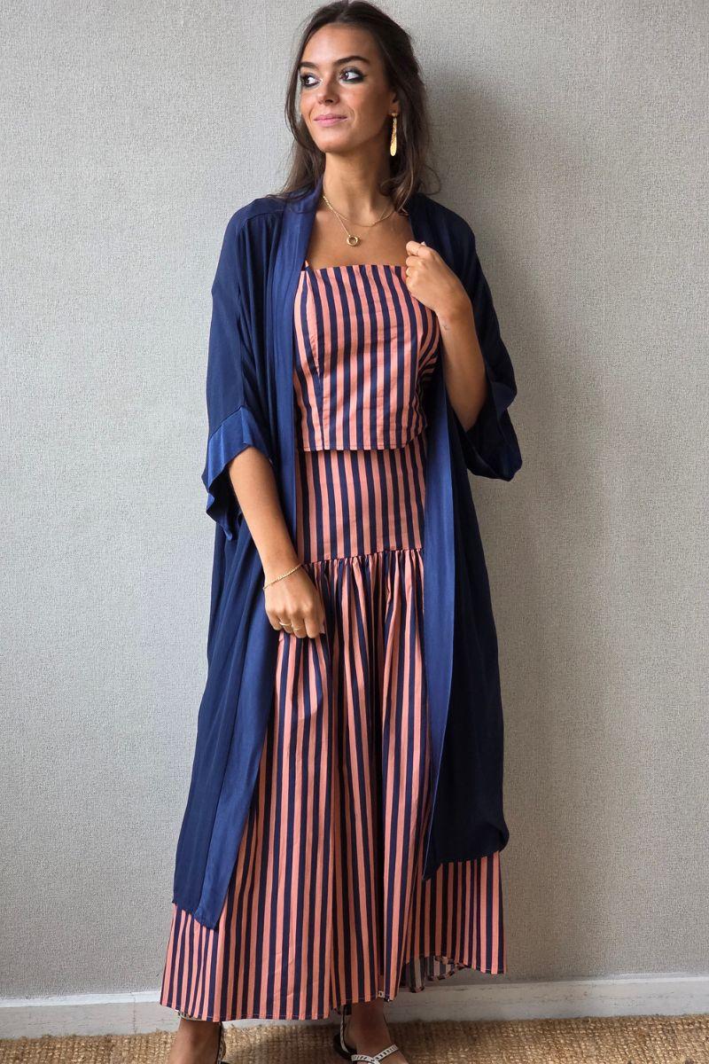 Kimono largo liso azul marino