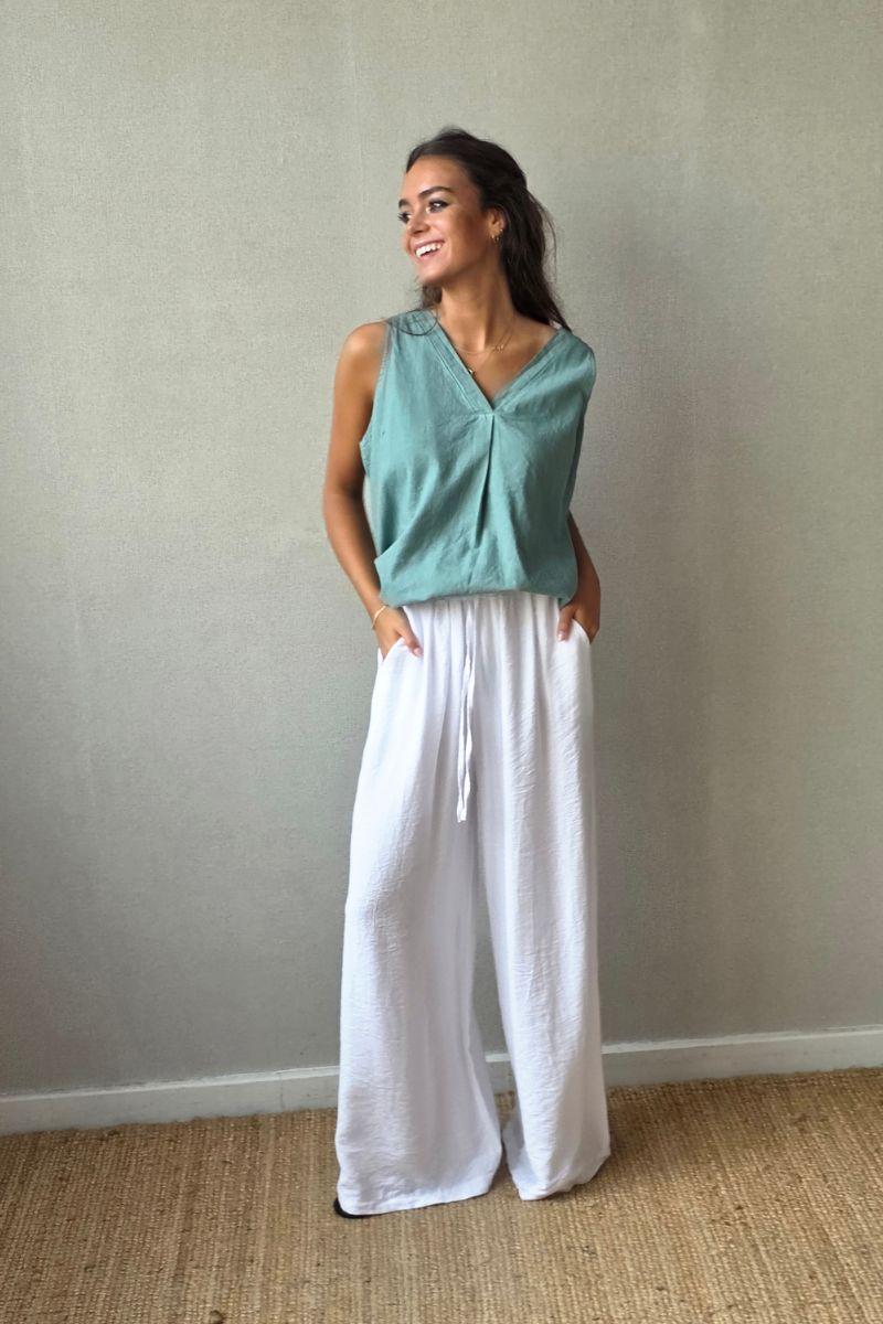 Blusa de lino y algodón verde bonito