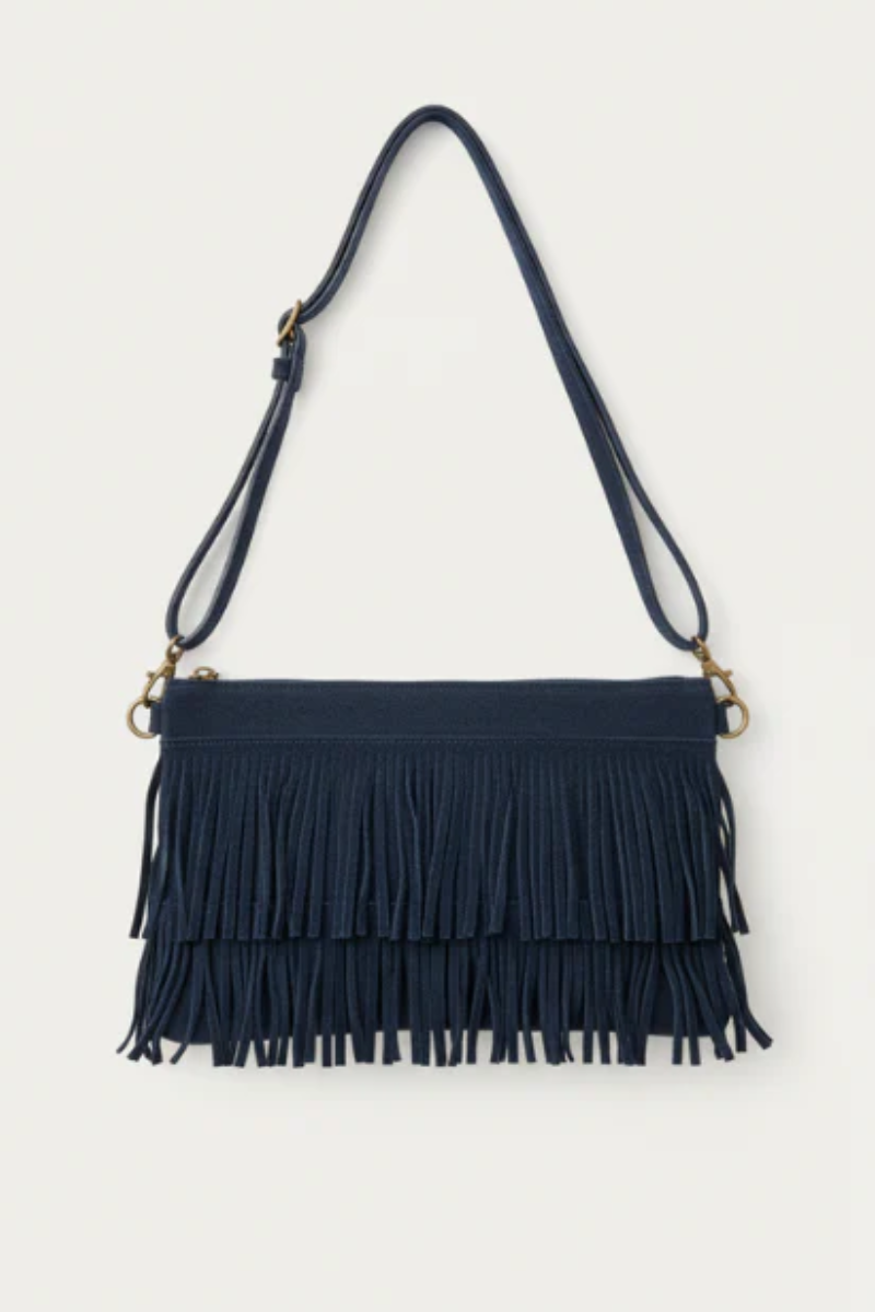 Bolso sobre de ante con flecos verde azul marino