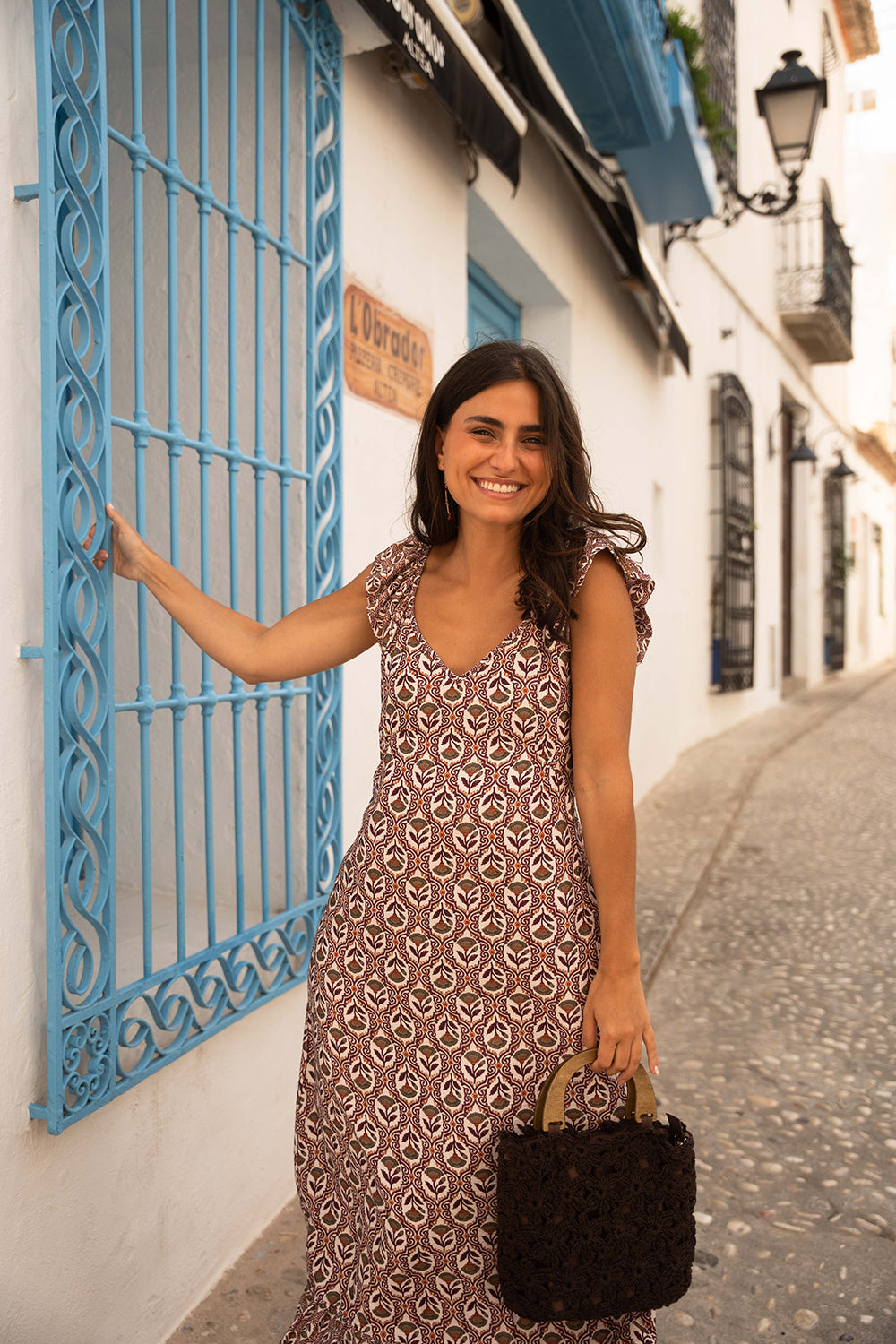 Bolso Crochet Flores Marrón