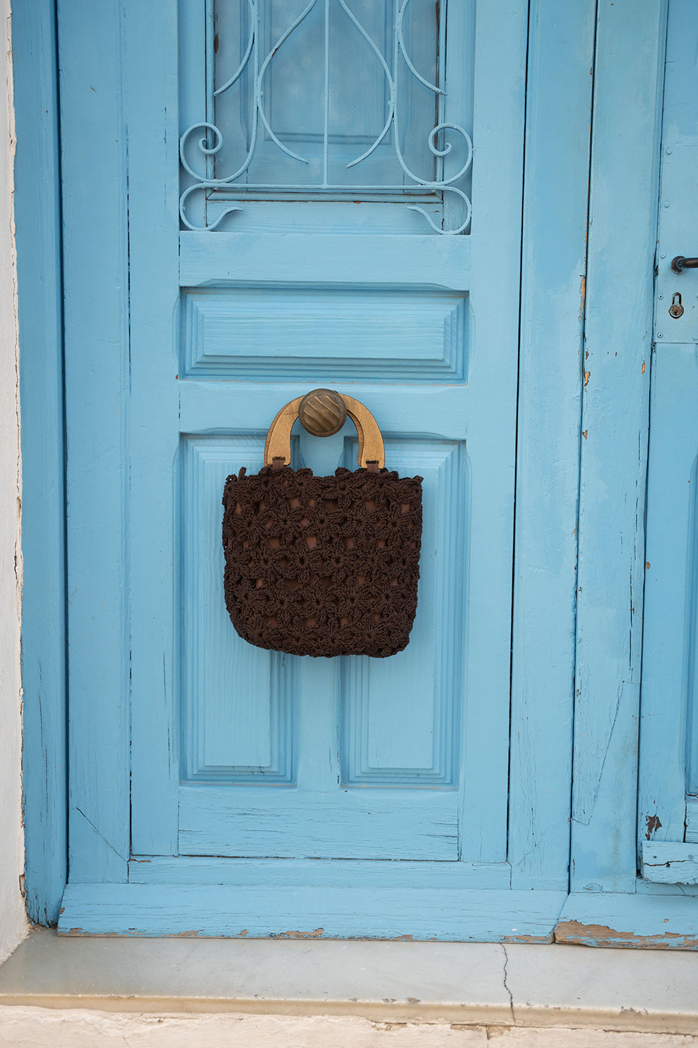 Bolso Crochet Flores Marrón