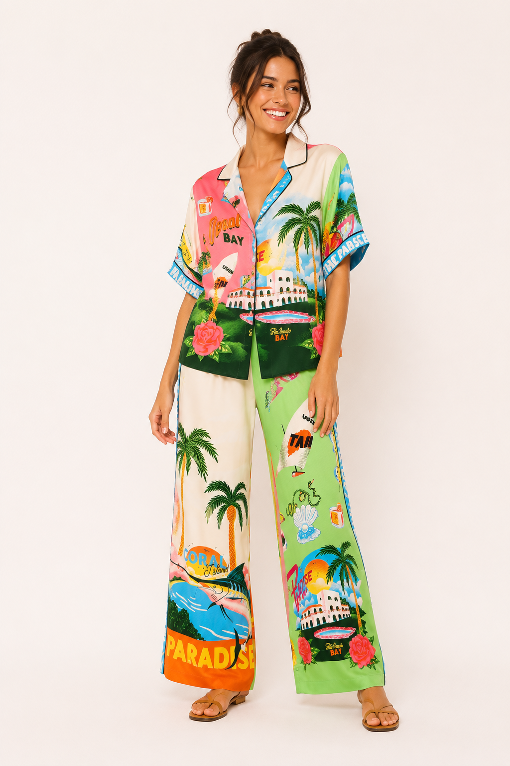 Conjunto mujer estampado tropical pantalón ancho - Anika