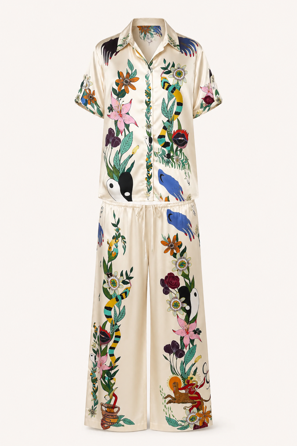 Conjunto mujer estampado tropical pantalón ancho - Anika