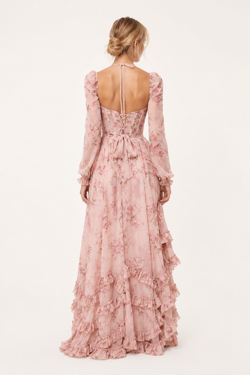 Vestido largo elegante floral mujer manga larga - Romy