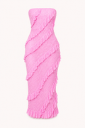Vestido midi strapless mujer con volantes - Yina