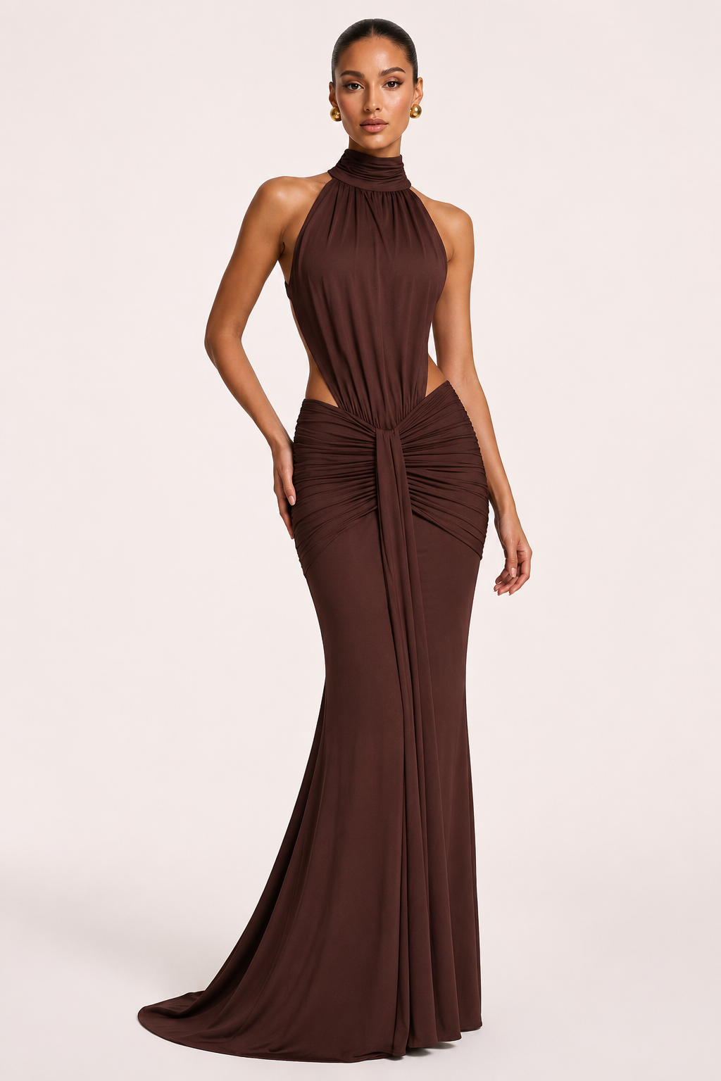 Vestido largo mujer elegante cuello halter ajustado - Klara